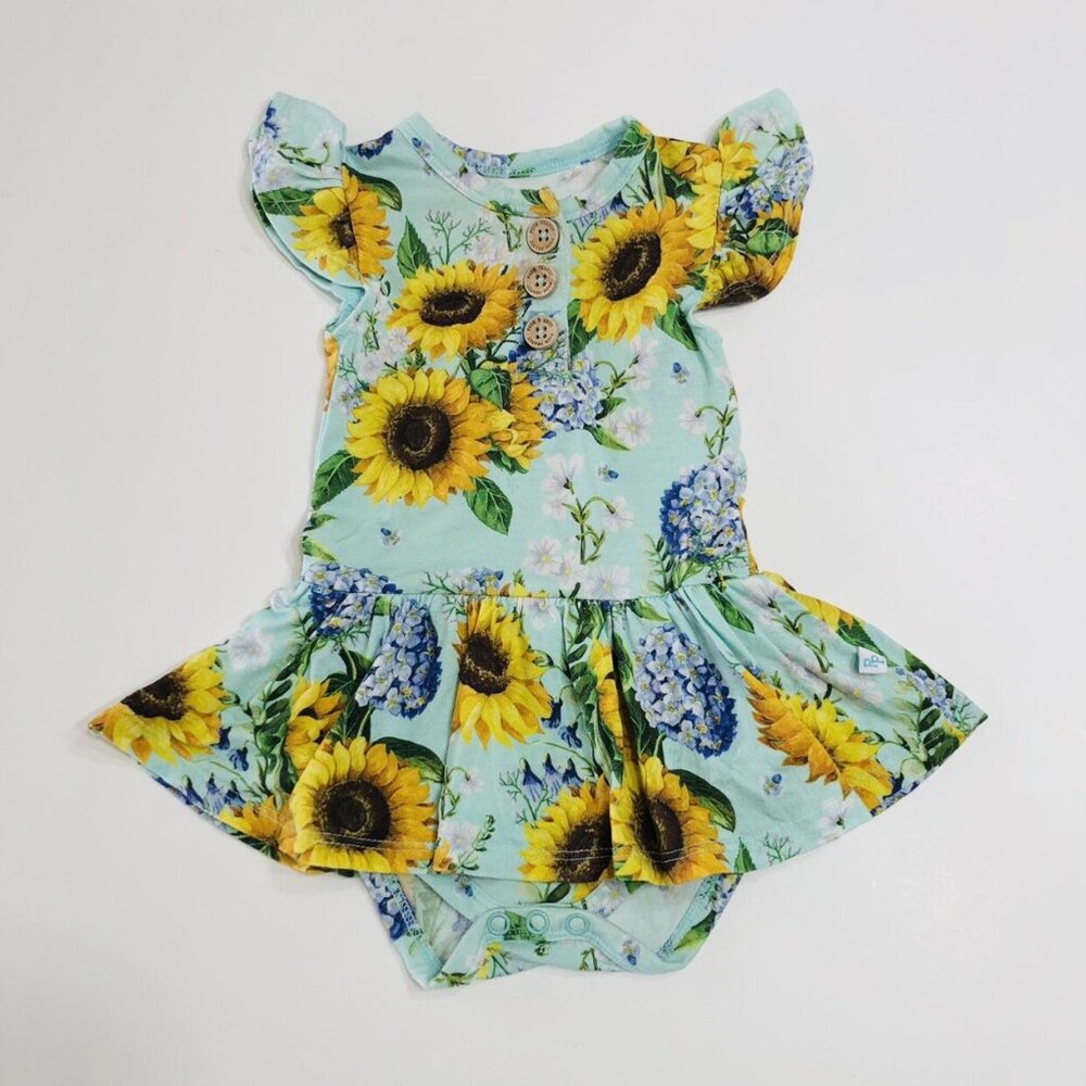 POSH PEANUT Sunflower 🌻 Skirted Onesie {3/6M}